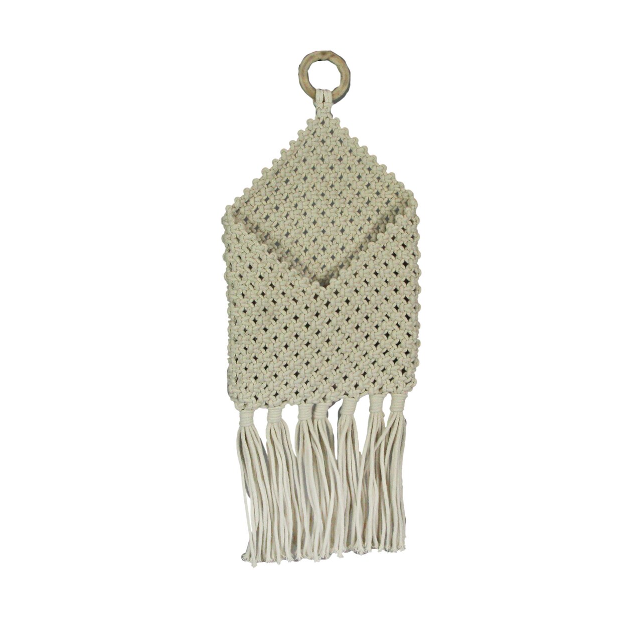 Bohemian Hand Tied Macrame Envelope Wall Pocket 21.25 Inches High